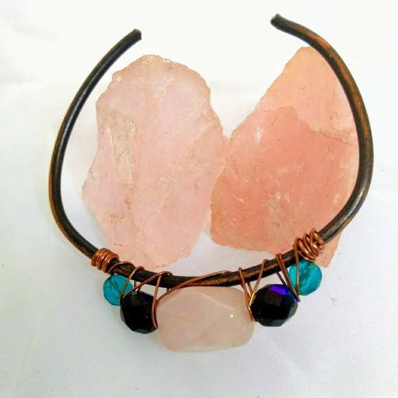 Skyra Rose Quartz/Crystal Copper Wire Bracelet - Picture 2 of 7